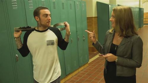 Mac Miller, pictured with former principal Melissa Friez, visited Allderdice in 2014