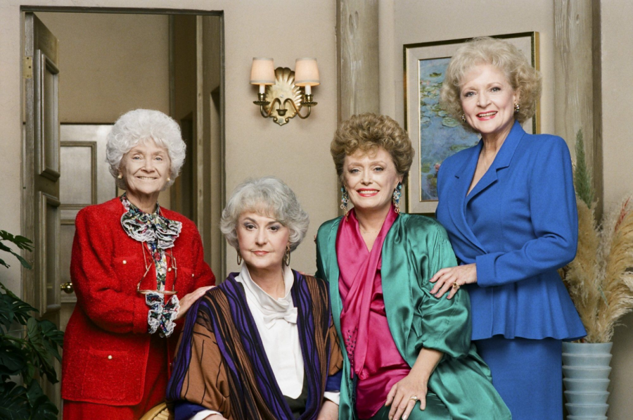Estelle Getty, Beatrice Arthur, Rue McClanahan, and Betty White, the 4 main characters of The Golden Girls. 