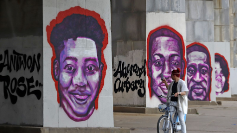 Depictions of Antwon Rose, Ahmaud Arbery, George Floyd, and Breonna Taylor. 