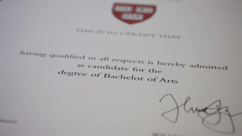 The Harvard College acceptance letter the student received. (He was kind enough to share the picture with EVERYONE!)